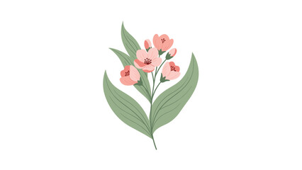 Simple and elegant illustration of a single branch with delicate pink blossoms and green leaves, representing the beauty of nature and the spring season.