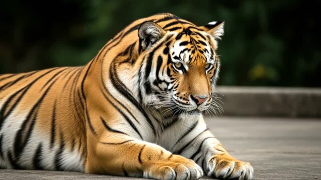 Tiger Lying Down on Stone Surface.