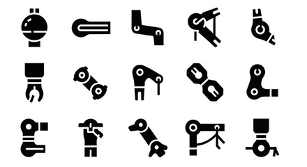 Fototapeta premium Collection of robotic arm icons in various configurations and mechanical components displayed on a clean interface