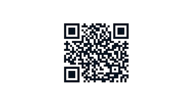 Black and white QR code square design with three corner markers isolated on transparent background