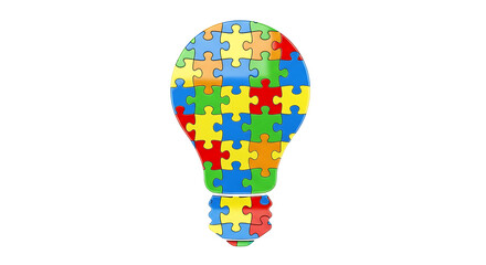 Colorful puzzle piece lightbulb idea concept innovation creativity brainstorming isolated on transparent background © Uhartist35