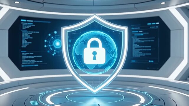 Secure enterprise cloud server with shield symbol, visualizing encrypted infrastructure, compliance security, and business continuity protection.