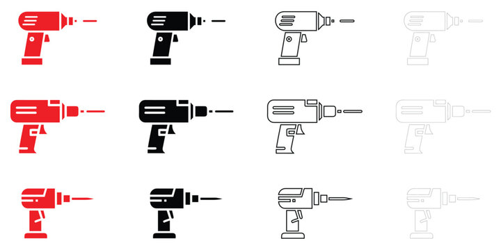 Drill machine icon vector set, hand drill icon symbol maintenance tools silhouette vector line art illustration