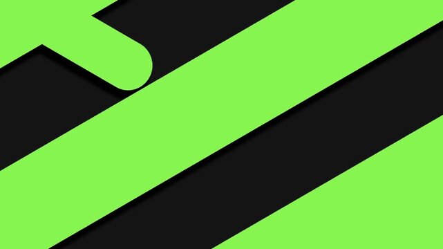 Large green and black diagonal stripes moving in a bold minimalist geometric background.