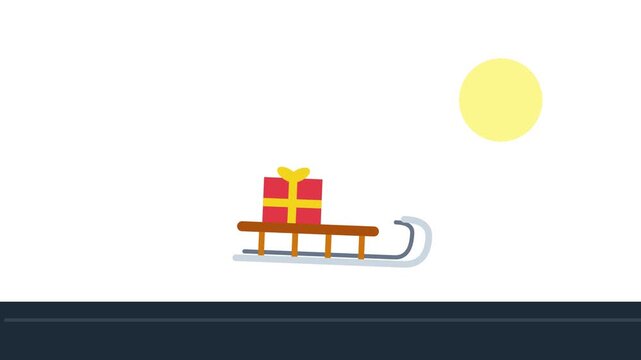 Christmas sleigh with gift box, minimalist animation. 4K Video