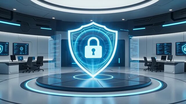 Enterprise risk prevention system with protected data vault, symbolizing governance, compliance, and proactive cybersecurity defense strategy.