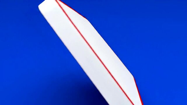 White Card with Red Border on Blue Background.