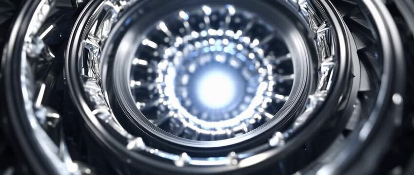 Abstract futuristic tunnel design with spiral pattern and bright light