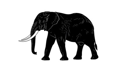 Fototapeta premium African Elephant Silhouette Walking Isolated on White Background, Majestic Wildlife