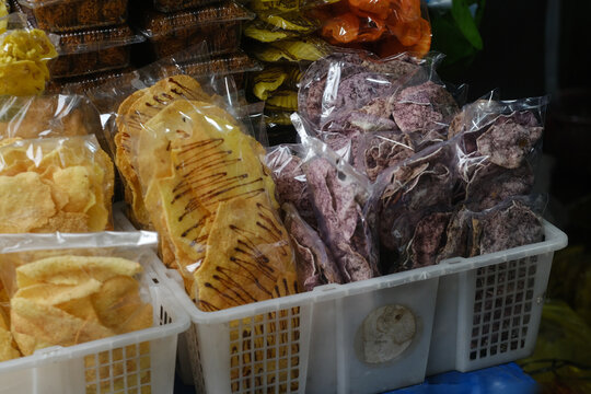 Colorful Balinese Vegetable Chips Krupuk in Transparent Plastic Bags