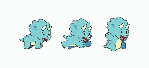 Cute blue triceratops character animation sprite sheet, cartoon dinosaur jumping and running cycle isolated on white background. Vector illustration © rochmuch