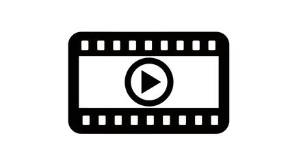 Fototapeta premium Descriptive filmstrip video icon with a central play button inside a bold black graphic.