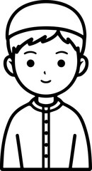 Obraz premium Smiling boy wearing traditional Muslim clothing and kufi cap