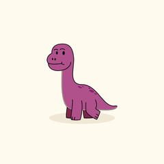 Cute purple brontosaurus dinosaur character in flat cartoon style, isolated on plain background for nursery and kids design © rochmuch