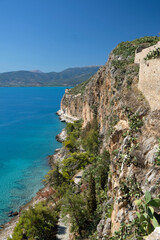 aerial view of turquoise sea near rocky coast, Greece