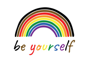 Colorful rainbow shape Gay pride flag Happy pride day LGBTQ community Pride Month Vector hand drawn doodle for posters, stickers, logo, cards