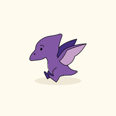 Adorable purple pteranodon flying dinosaur character in flat cartoon style, isolated vector for children's books, nursery wall art, and prehistoric patterns © rochmuch