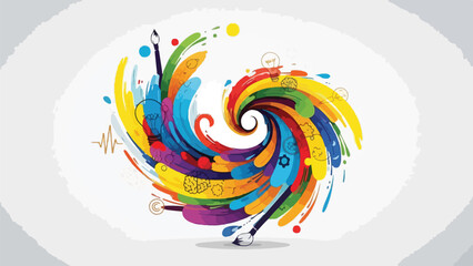 Obraz premium Colorful swirl of brushstrokes and icons symbolizing creativity