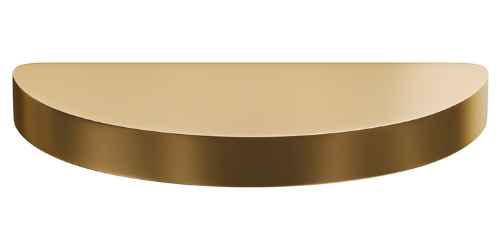 Gold half circle disk abstract shape and golden glossy metallic semi circle podium structure, 3d illustration