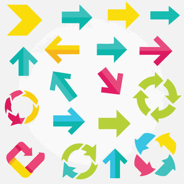 Colorful vector arrows, forward, backward, circular, and up-down directions