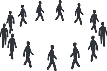 Walking People Silhouette Set in Various Poses, Simple Human Figure Vector Icons Isolated on White Background