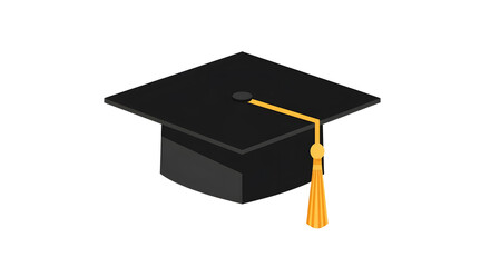 Three dimensional black graduation mortarboard with a yellow tassel