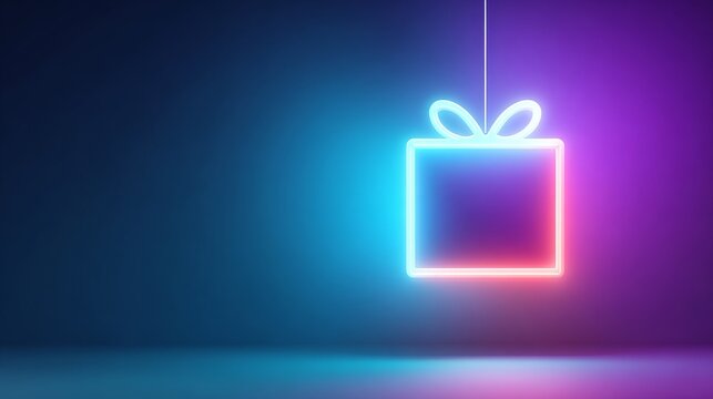 Minimalistic black friday sale background with neon gift box digital art modern style