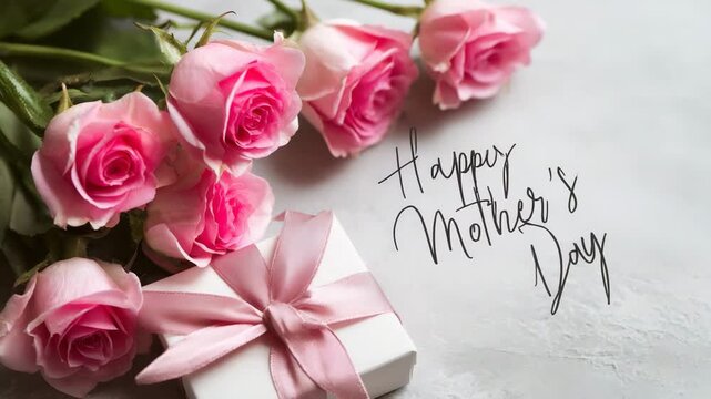 Beautiful pink rose bouquet floral card for happy Mother's Day celebrations with blossom and nature pastel petals elegant festive decorative arrangement