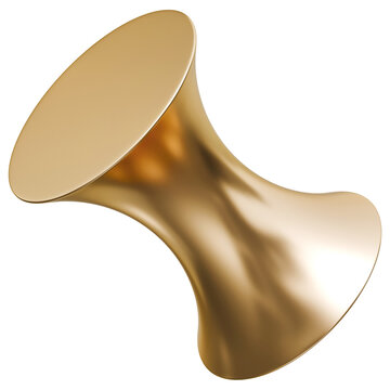 Gold hourglass hyperboloid abstract shape and golden glossy metallic concave column structure, 3d illustration