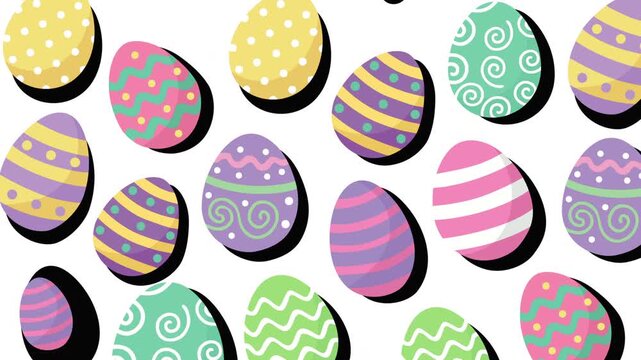 Playful Easter background featuring colorful decorated eggs arranged in a seamless repeating pattern. Bright pastel tones and fun shapes create a cheerful spring holiday atmosphere.