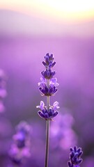 Obraz premium A serene close-up of a purple flower in a field at sunset