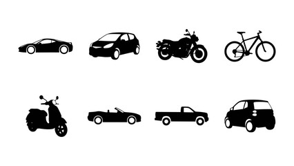 Fototapeta premium Vehicle Silhouettes Set Including Car Motorcycle Bicycle And Scooter