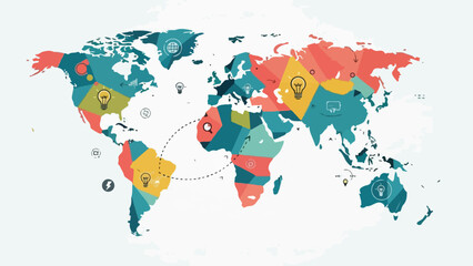 Colorful vector illustration of a world map with abstract elements © Dahlan