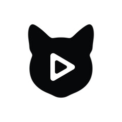 Black cat head with white play button © dipu