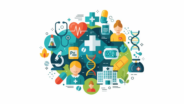 Colorful vector illustration of healthcare elements and medical symbols