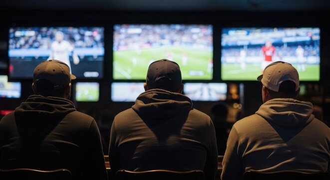 Men watching sports on multiple screens