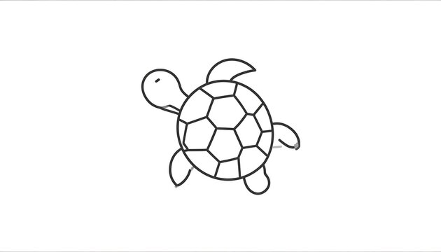 A simple, black-outlined illustration of a turtle, depicted with a segmented shell, a head, and four flipper-like limbs