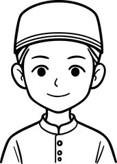 Obraz premium Smiling boy wearing traditional Muslim clothing and kufi cap