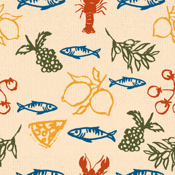 Mediterranean Lifestyle Vector Repeat Pattern 4