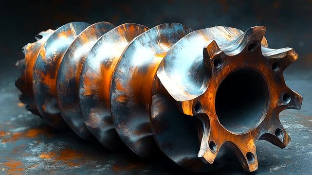 Metallic turbine component on textured background