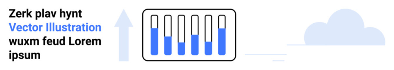 Bar graph highlighting data progress, surrounded by upward arrow and subtle cloud motif. Ideal for analytics, business growth, progress tracking, statistics, performance, trends, simple landing page