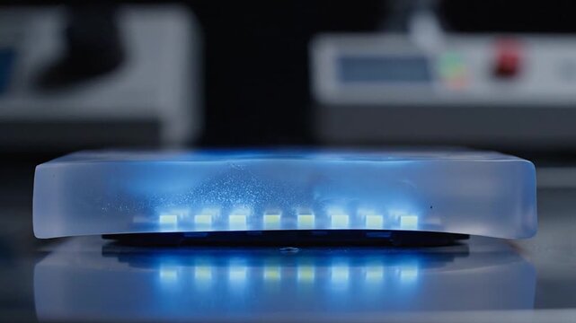 Activating Light Emitting Device Demonstrating Blue Glow On Smooth Surface