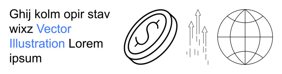 Obraz premium Financial growth, global economy, investment trends, currency exchange, business strategy, market analysis. Dollar symbol, rising arrows globe illustration. Financial growth and global economy