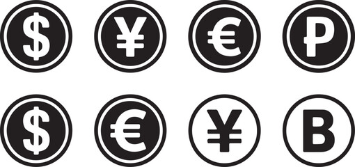 Obraz premium Dollar, Euro & Yen Icon Set – Currency Symbols for Money, Payment, Banking & Financial Illustration