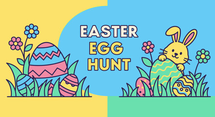 Fototapeta premium Festive Easter Egg Hunt Banner Vector Flat Illustration
