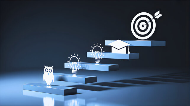 Symbolic representation of education and career growth with steps leading to a goal