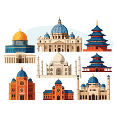 Obraz premium Illustration of several iconic architectural landmarks from around the world