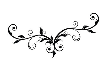 Fototapeta premium Black ornamental flourish with swirls and leaf motifs on white background