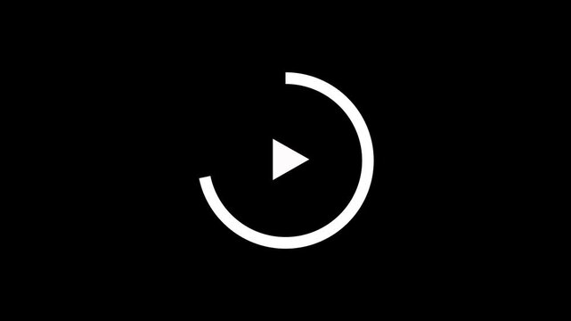 Modern circular play button animation with loading progress bar on black and white background.