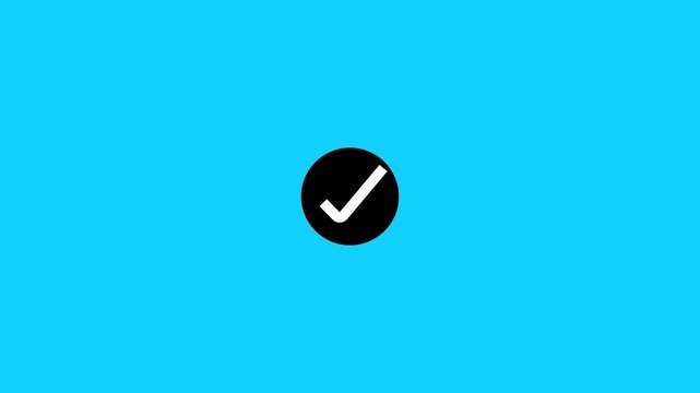 Success icon animation on bright blue background with video animation.